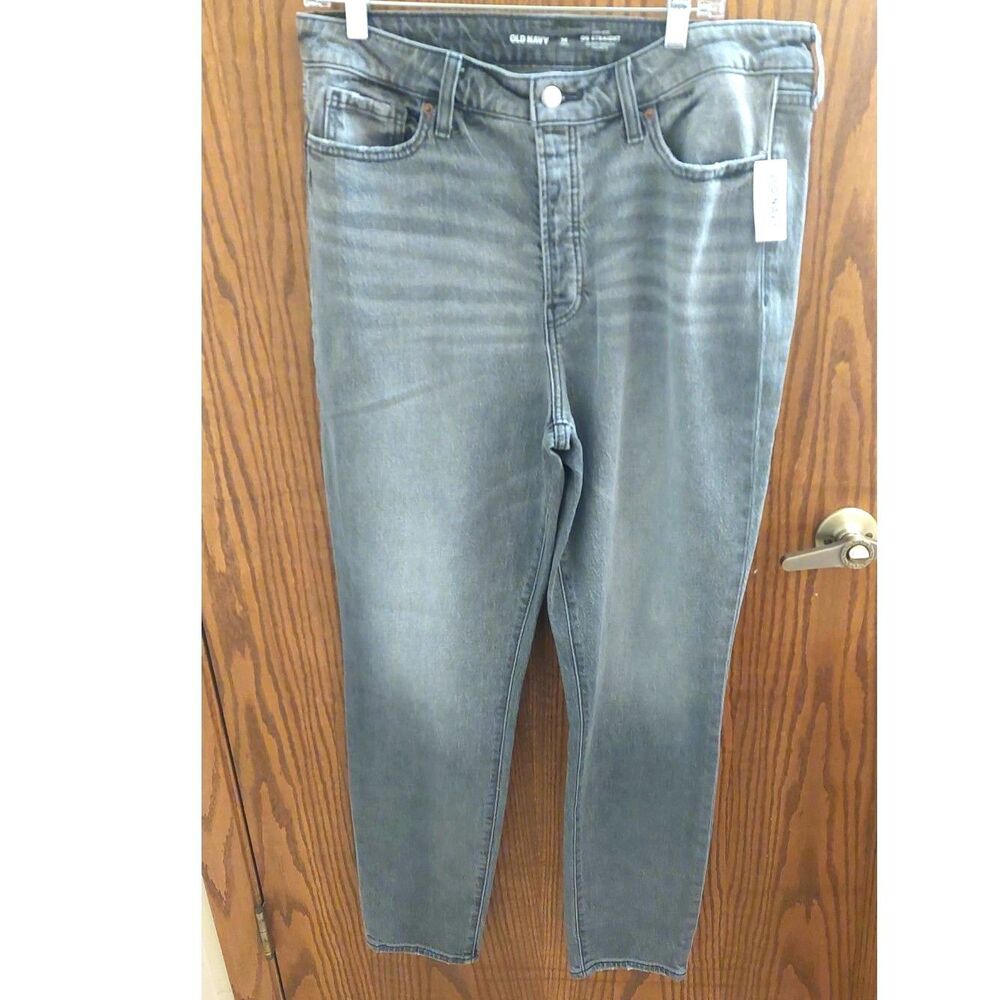 Old Navy OG Straight Jeans Womens 14 Tall Gray High Rise NWT